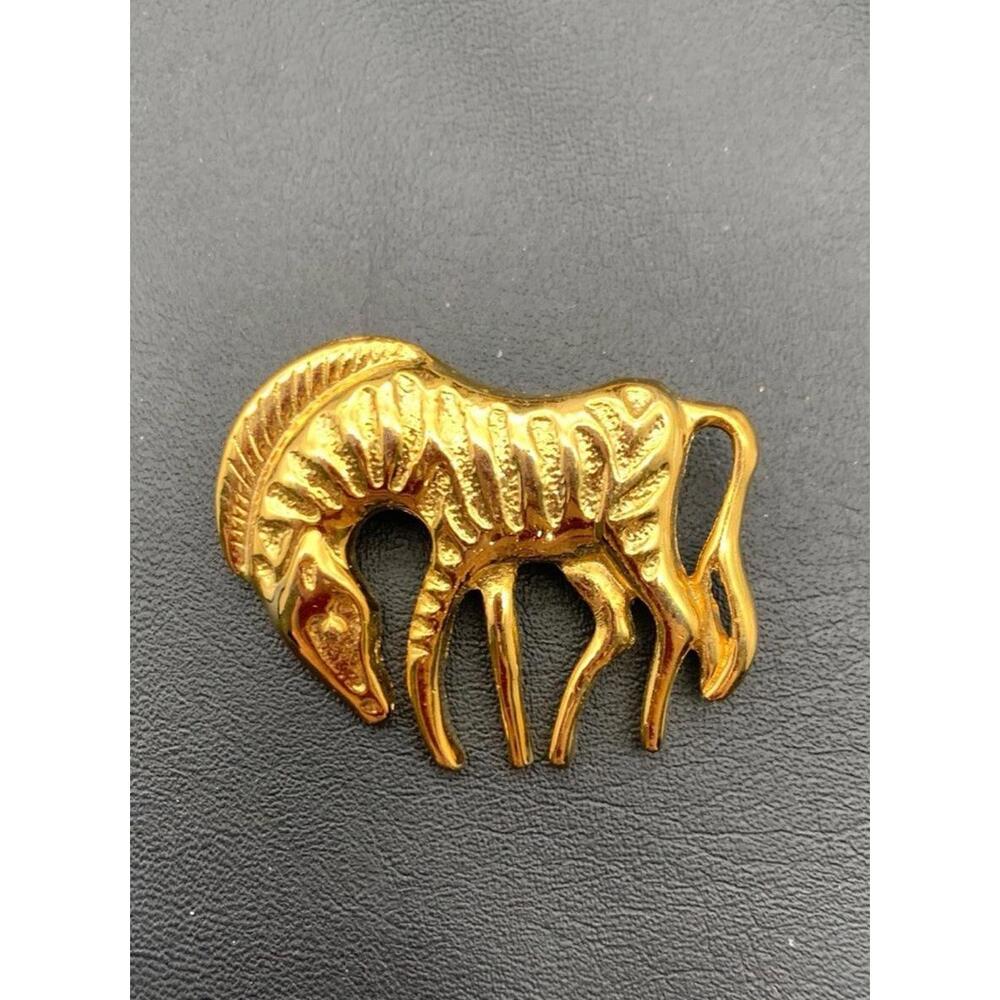 Vintage Gold Tone Zebra Brooch